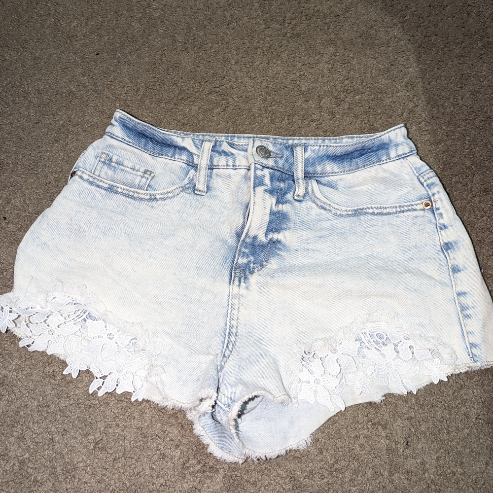 Wild Fable Blue and White Jean Shorts Distressed High-Waisted